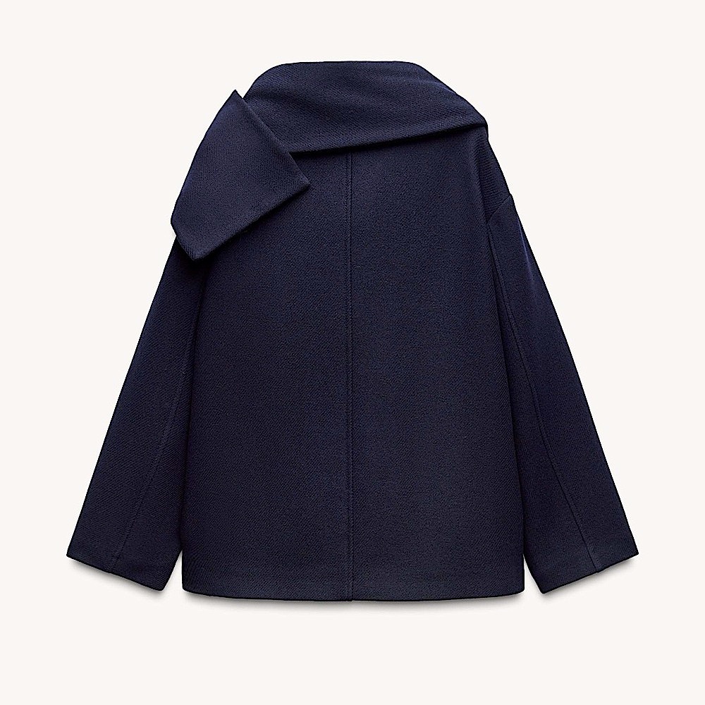 ZARA WOOL BLEND SCARF COAT In Navy - Picture 6 of 15